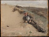 Portrait of Ralph Curtis on the Beach at Scheveningen, John Singer Sargent (American, Florence 1856–1925 London), Oil on panel, American